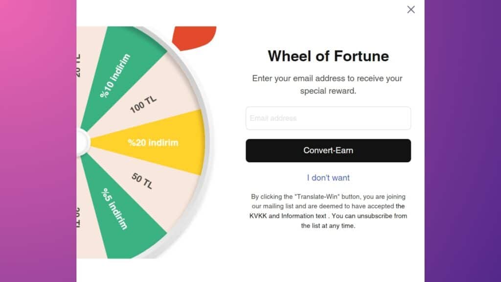 Wheel of Fortune from Shopify store Ozel Beslenme, a Turkish health food brand - black friday marketing ideas