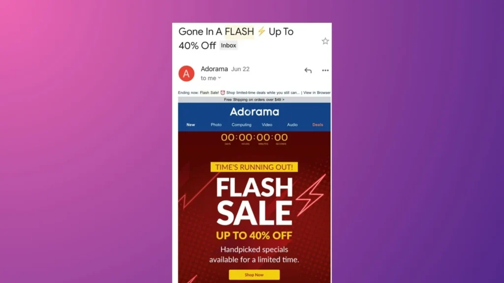 An example of a flash sale with countdown timer email marketing