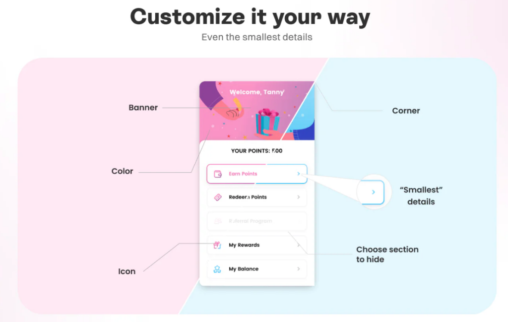 You can personalize the Loyalty Widget and design your own Loyalty Landing Page to align with the brand’s theme, colors, and messaging