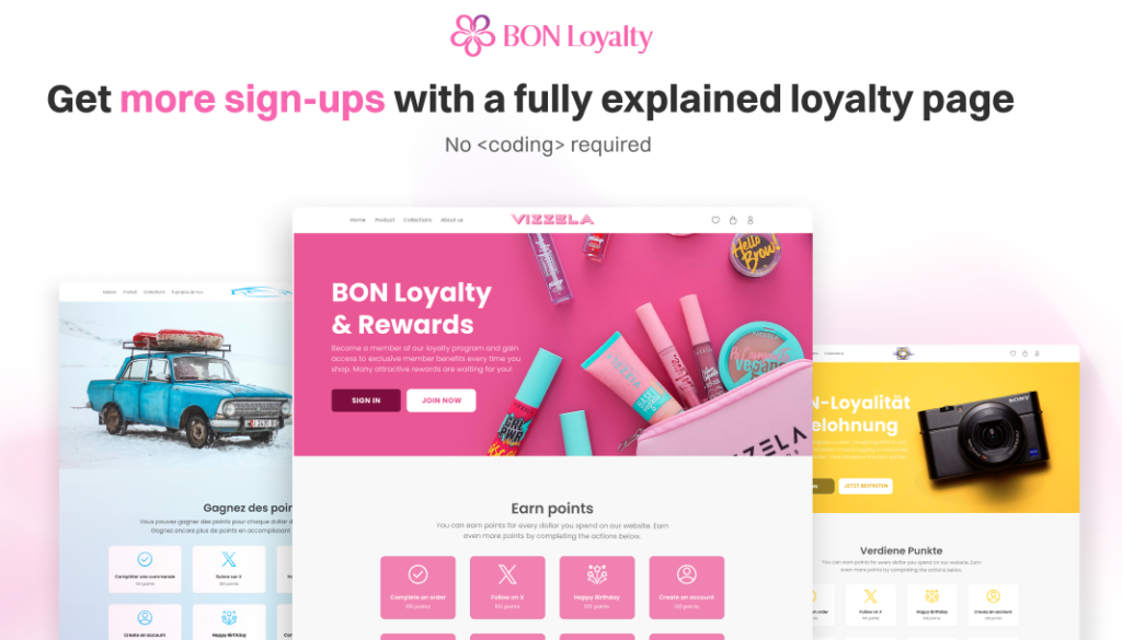 BON Loyalty's demo landing page