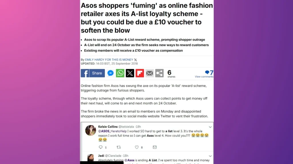 Asos shoppers 'fuming' as online fashion retailer axes its A-list customer program