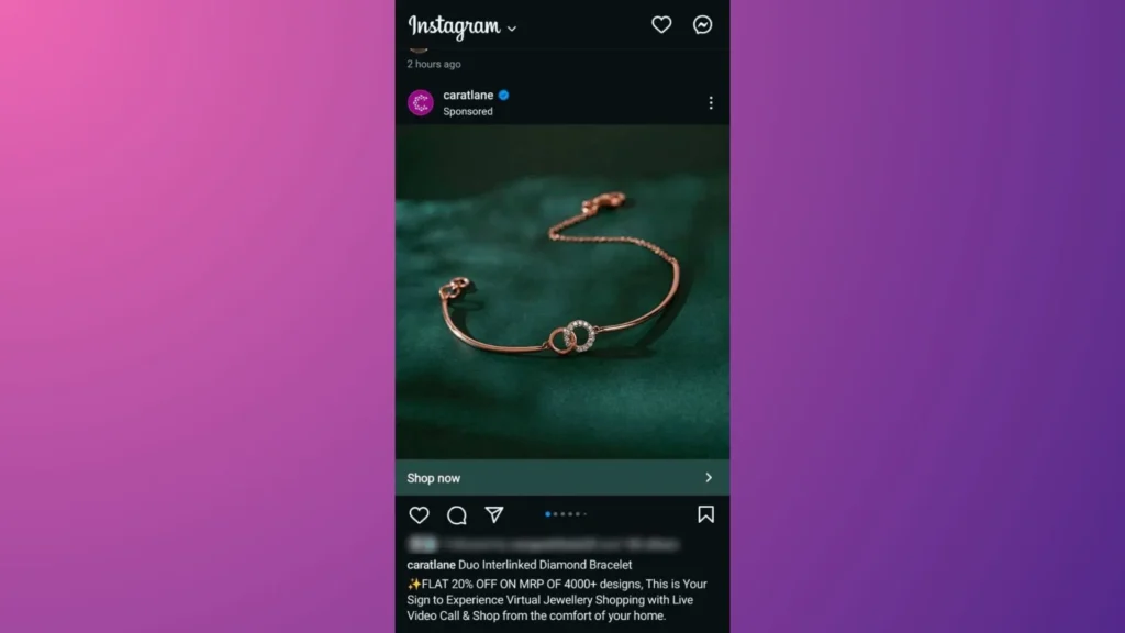 Example of retargeting ads on Instagram