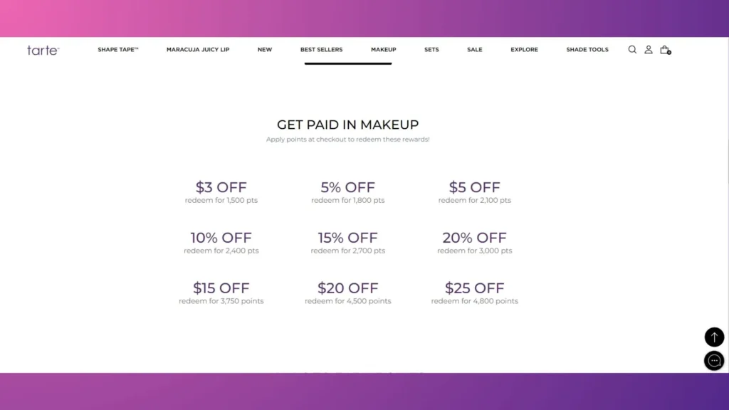 Tarte Heart Rewards redeem points for discounts