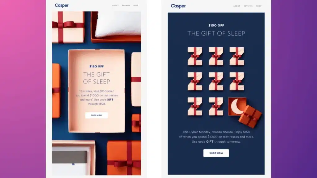 Casper’s BFCM email marketing.