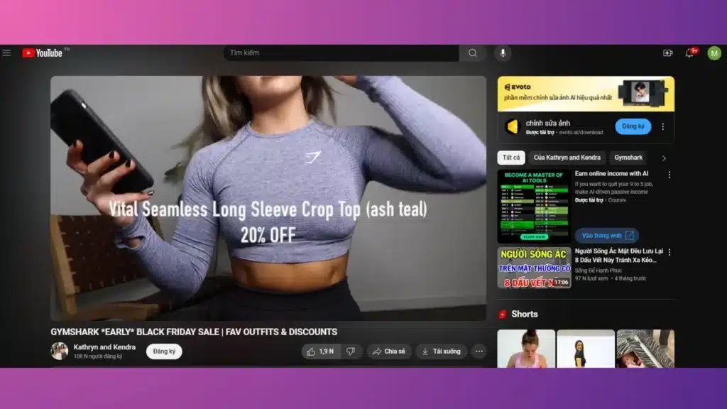 Gymshark's BFCM influencer marketing for BFCM posts on YouTube