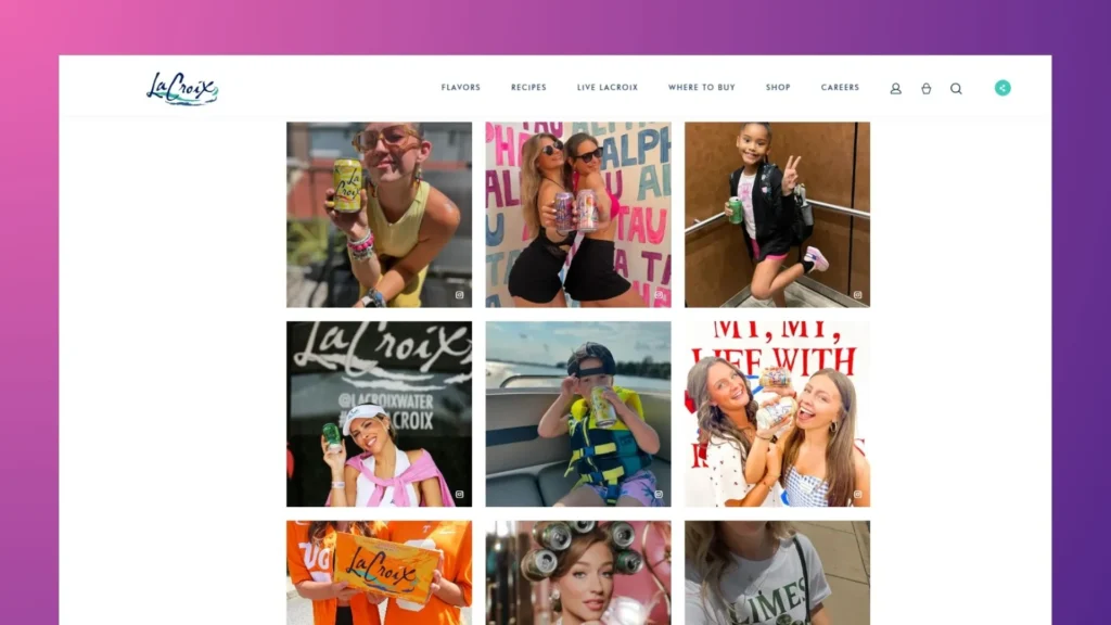 La Croix show user-generated content marketing on their page.