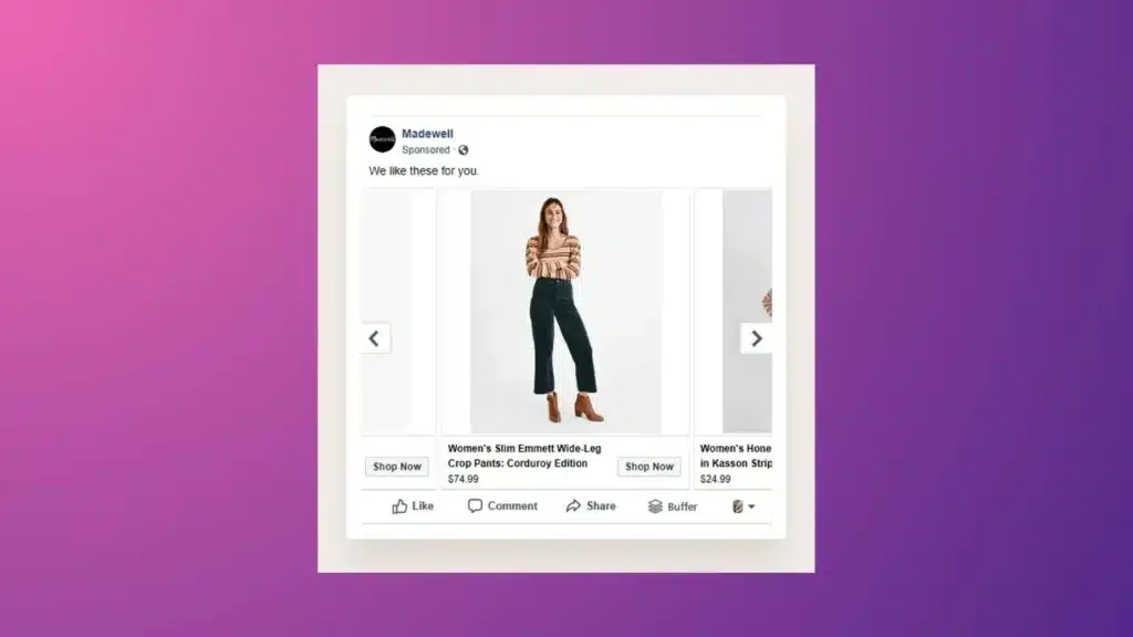 Madewell's retargeting ads on Facebook.