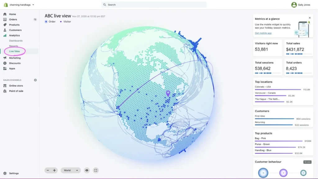 Shopify live view report feature