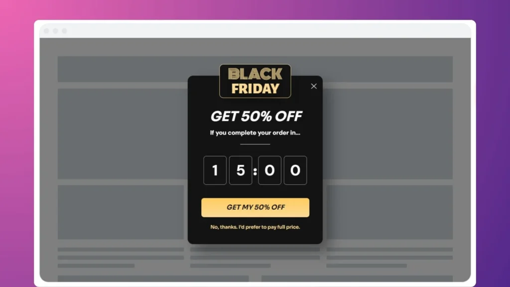 An example of a cart abandonment popup