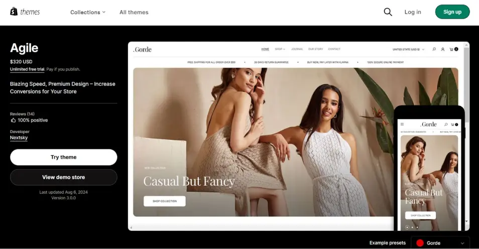 Agile theme on Shopify Theme Store.
