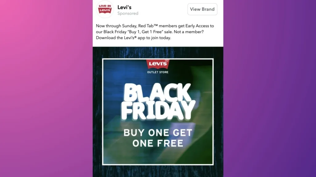 Levi’s Facebook ads post.