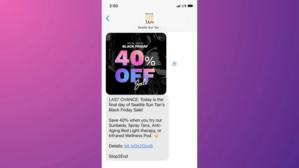 An example of SMS alerts about Black Friday sales.