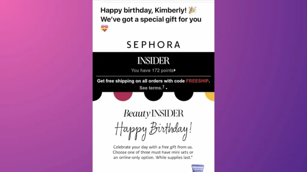 Sephora happy birthday email