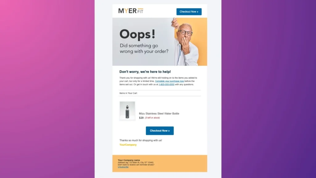 MYERFIT’s cart abandonment email.