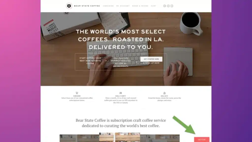 Bear State Coffee's referral program banner and widget.