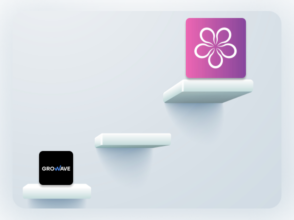 Illustration comparing BON Loyalty and Growave for Shopify, visually positioning BON Loyalty as a more advanced loyalty and rewards solution.