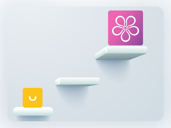 Illustration comparing BON Loyalty and Smile.io for Shopify, visually positioning BON Loyalty as a more advanced loyalty and rewards solution.